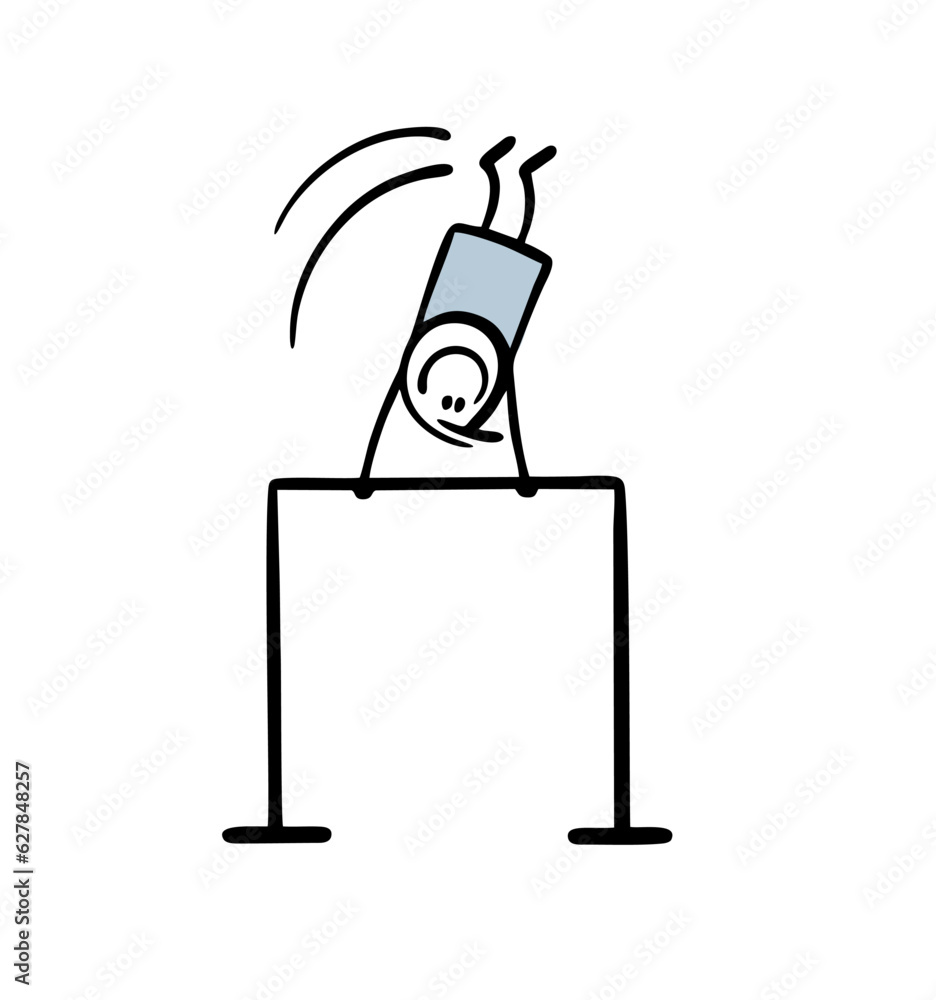 Gymnast athlete is spinning on the crossbar. Vector illustration of gymnastics competitions and stickman. Gymnast athlete is spinning on the crossbar. Vector illustration of gymnastics competitions and stickman.