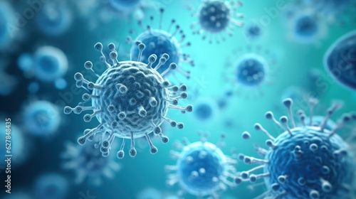 Close-up of Virus Cells on blue background