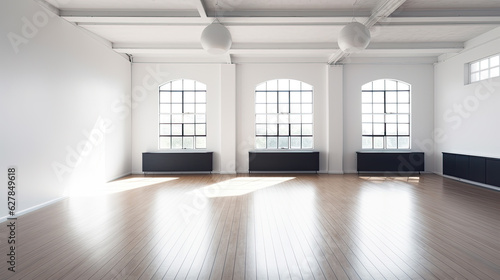Minimal style interior room with white wall. dance hall, office space