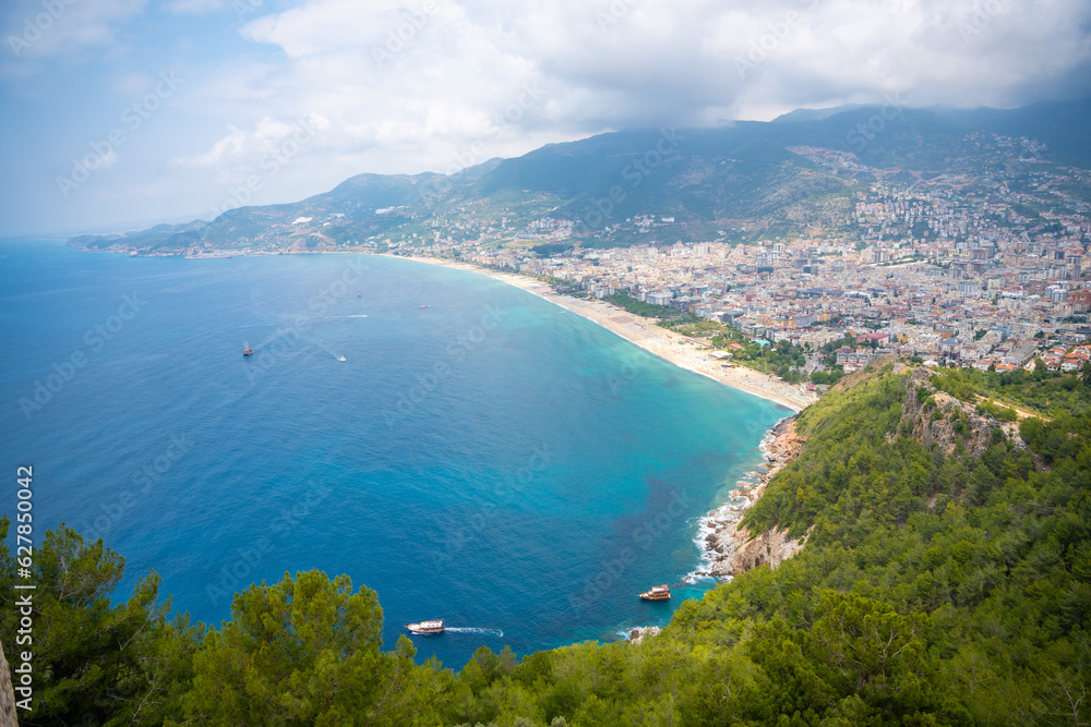 Aerial view of Cleopatra Beach from Alanya Castle, Turkey