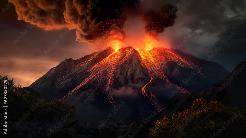 Volcanic Fury: Captivating Eruption with Molten Lava and Billowing Fumes
