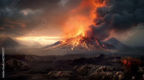 Fire and Beauty: Captivating View of the Island's Active Volcanic Peak