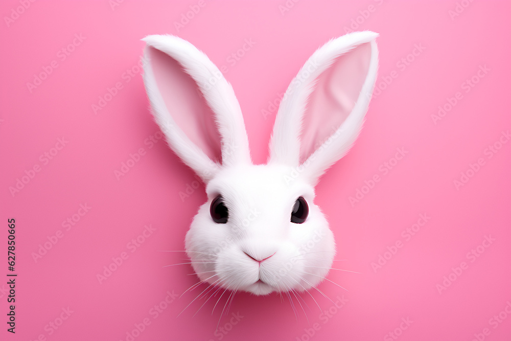 White rabbit on pink background. Generative Ai White rabbit on pink background. Generative Ai