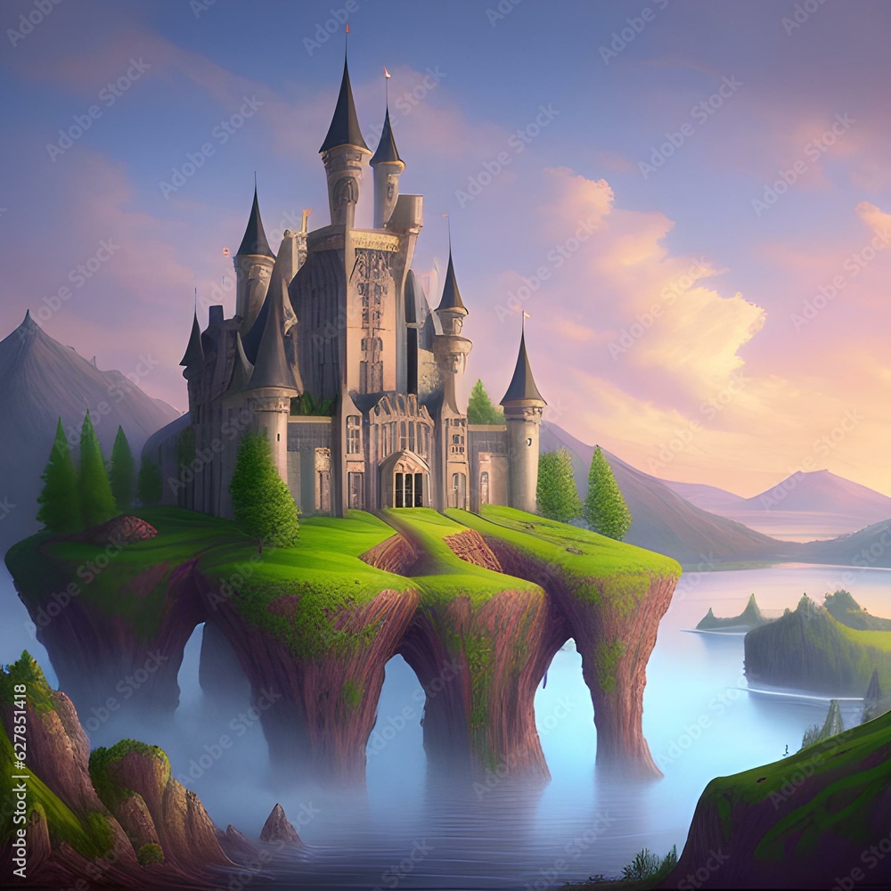 Majestic Castle on Floating Island - Renaissance-inspired Fantasy ...