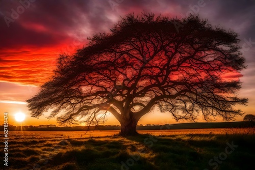 sunset and a tree in Autum