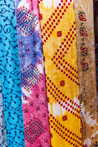 Colorful scarves at a market in Srinagar.