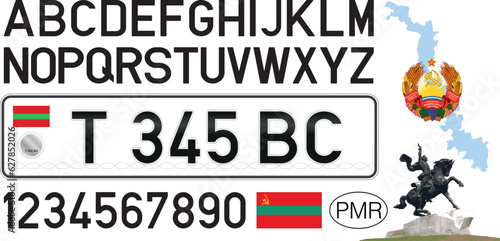 Transnistria license plate car pattern with numbers  letters and symbols  european country  vector illustration