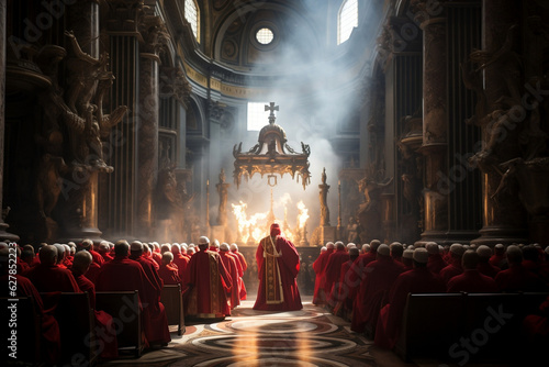 Wallpaper Mural Celestial Illumination: Cardinals Embracing Divine Light in St Peter's Basilica