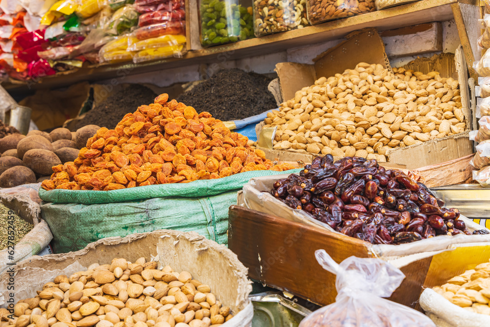 Dried fruit and nuts for sale at a market in Srinagar.
