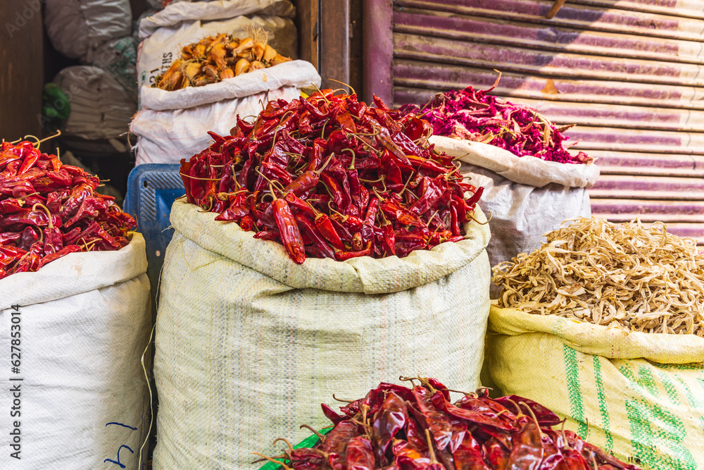 Dried chili peppers at a shop in Srinagar.