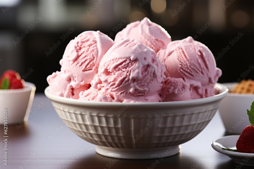 Close up of pink ice cream with berries. Close up of pink ice cream with berries.