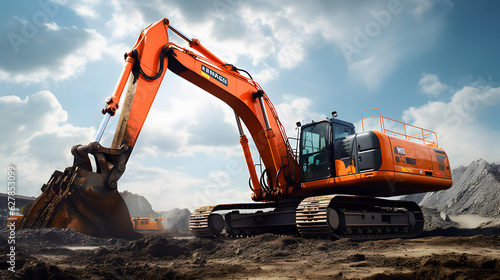 Bagger auf Baustelle Raupenbagger mit Aushub