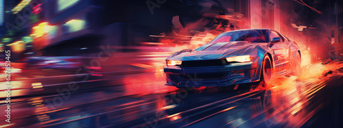 synthwave illustration of a fast car