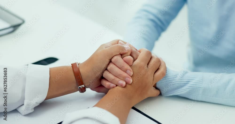 Closeup, hands and doctor with a patient, support and empathy with results, compassion and consultation. Medical professional, person and zoom with sympathy, healthcare and wellness with hope or help Closeup, hands and doctor with a patient, support and empathy with results, compassion and consultation. Medical professional, person and zoom with sympathy, healthcare and wellness with hope or help