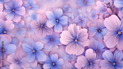 A vibrant bouquet of blue and pink flowers against a striking purple backdrop © cac_tus