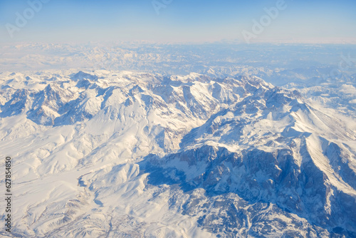 Aerial view of snow-capped Taurus mountains in Turkey