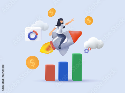 3D business training abstract concept vector illustration. Online couch, business coaching and mentoring, corporate