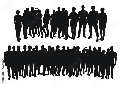 Image of crowd silhouette, group of people. Workers, audience, crowded, corporate, working, teamwork
