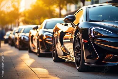 Fototapeta Naklejka Na Ścianę i Meble -  Luxury sport cars on the parking for rent or sale 