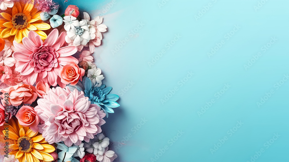 Flower arrangement with copy space. Template greeting card base design. Floral banner, poster, blured background. Flower arrangement with copy space. Template greeting card base design. Floral banner, poster, blured background.