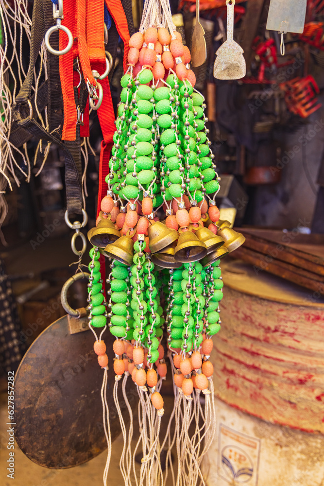 Bells for sale at a market in a village of Jammu and Kashmir.