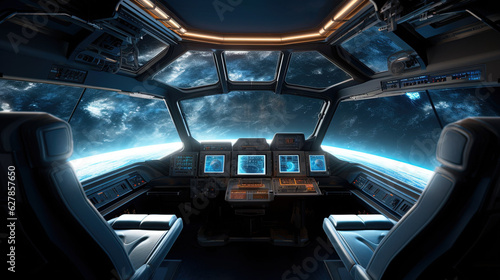 Futuristic Spaceship interior with view on Earth © aigarsr
