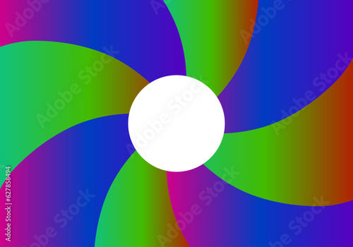 Hélice en azul, verde, naranja y fucsia con círculo blanco central. Plantilla de hélices