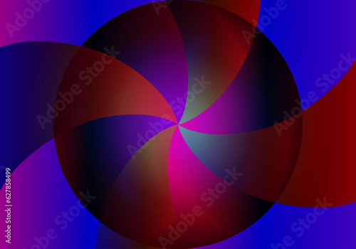 Composición abstracta con círculo y hélice en tonos azul, morado , verde y rojo degradado