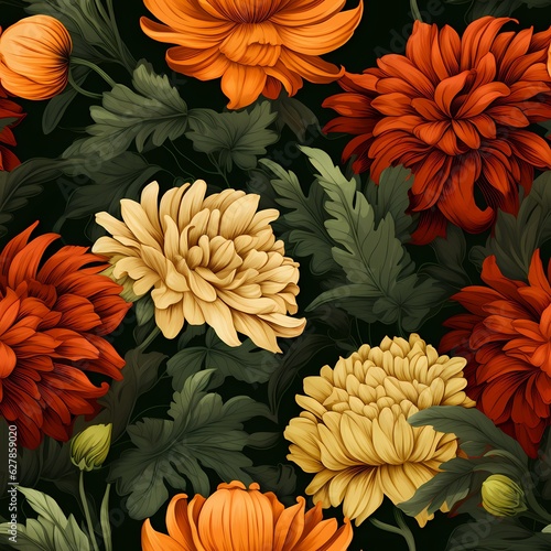 a seamless pattern of orange and yellow flowers