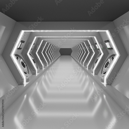 Corridor with escape pod hatches