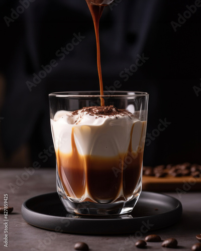 Generated photorealistic image of a poured cup of mocha coffee