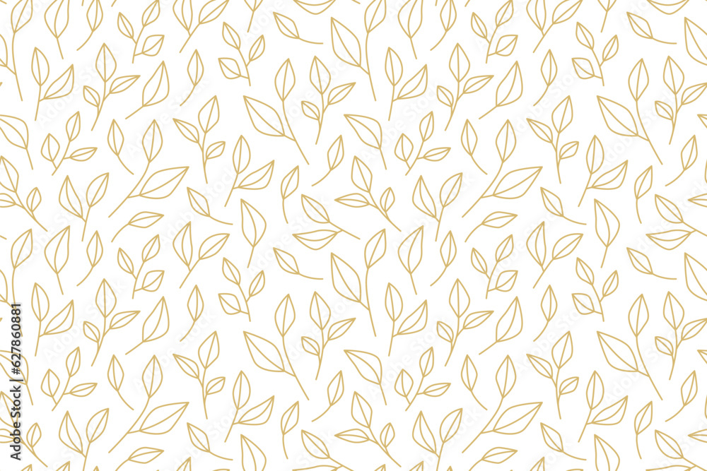 golden seamless pattern with leaves - vector illustration