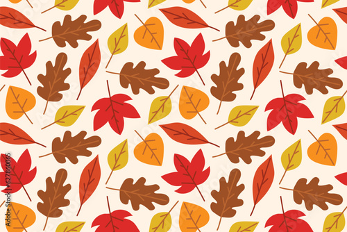 seamless pattern with autumn colorful leaves - vector illustration