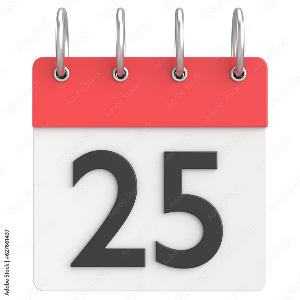 3D calendar. Day 25. Twenty-fifth day of the month. 3D illustration. 3D calendar. Day 25. Twenty-fifth day of the month. 3D illustration.