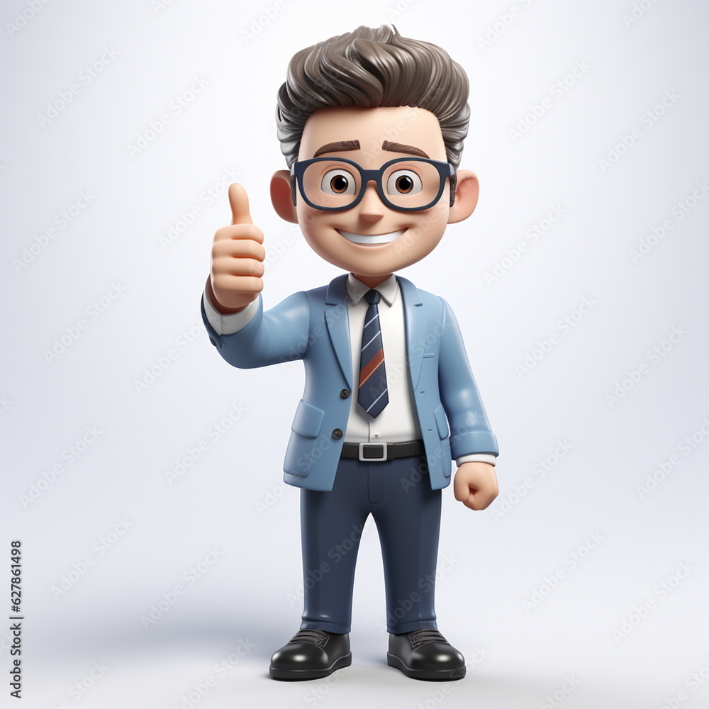 a happy 3d business man on transparent white background