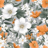 an orange and white flower pattern with leaves