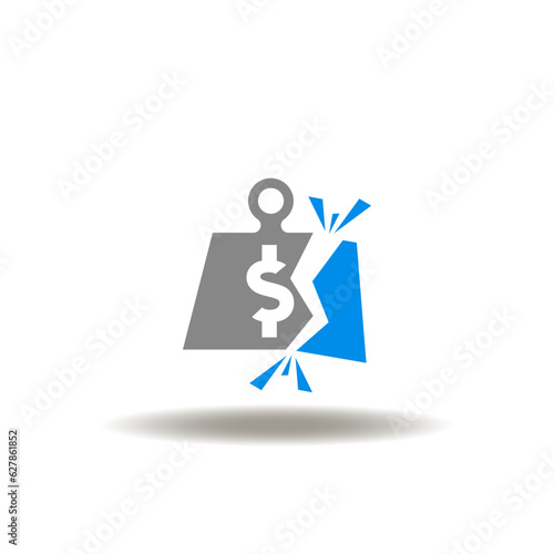 Vector illustration of weight broken with dollar currency. Icon of debt free. Symbol of money or tax weight break.