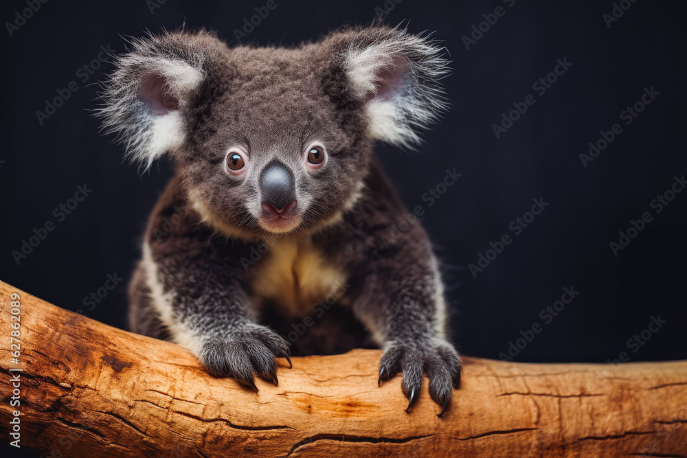 Fototapeta premium Black golden koala bear. Cute small koala