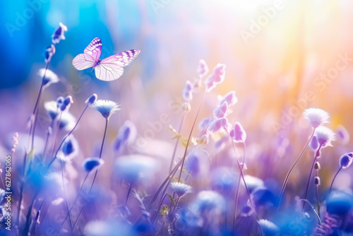 Beautiful wild flowers. Chamomile purple wild peas with butterfly.