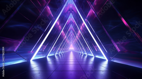 A mesmerizing tunnel of neon lights in a mysterious dark room