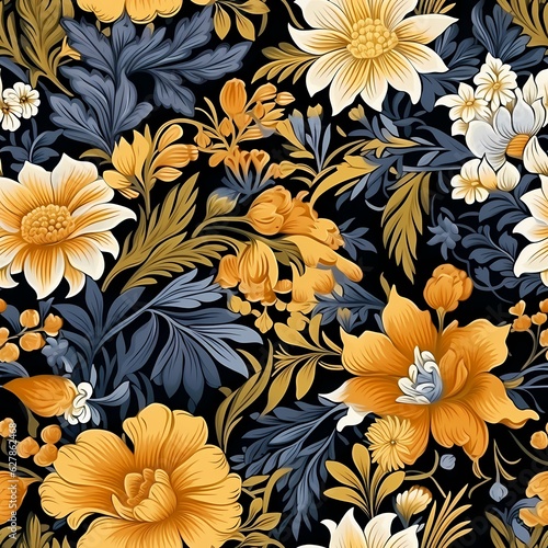 blue and yellow floral wallpaper