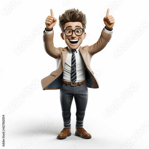 a happy 3d business man on transparent white background