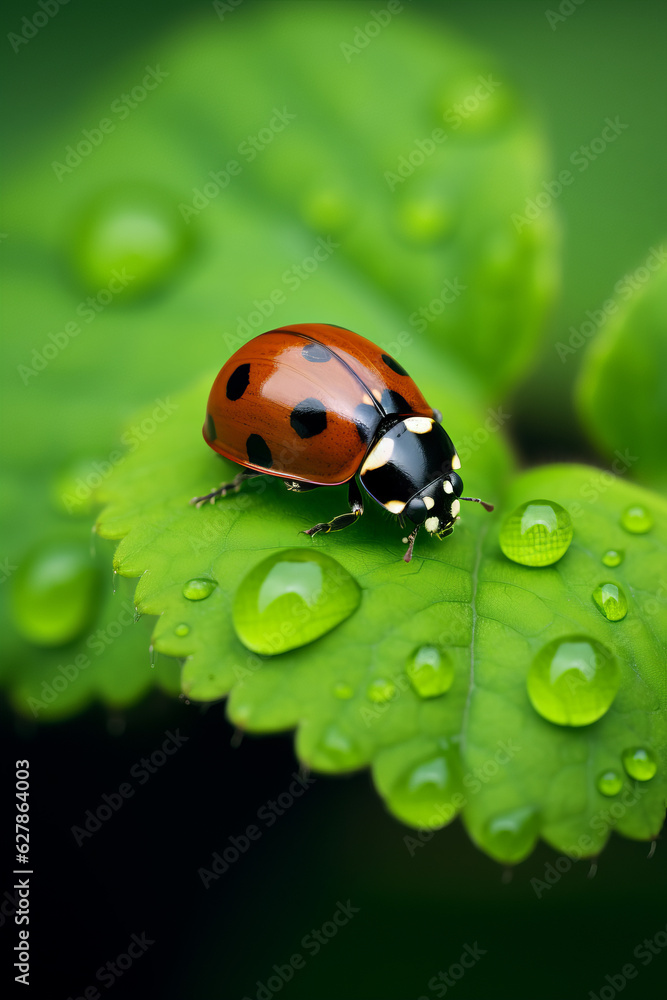 Fototapeta premium Lady beetle on clover, lucky charms