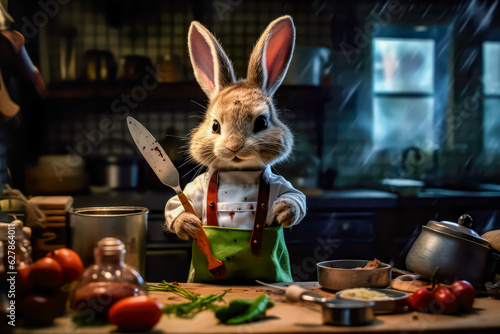 Cute Rabbit chef posing at his workplace, Animal Professions, World Works © VicenSanh