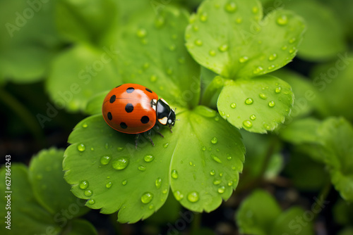 Lady beetle on clover, lucky charms