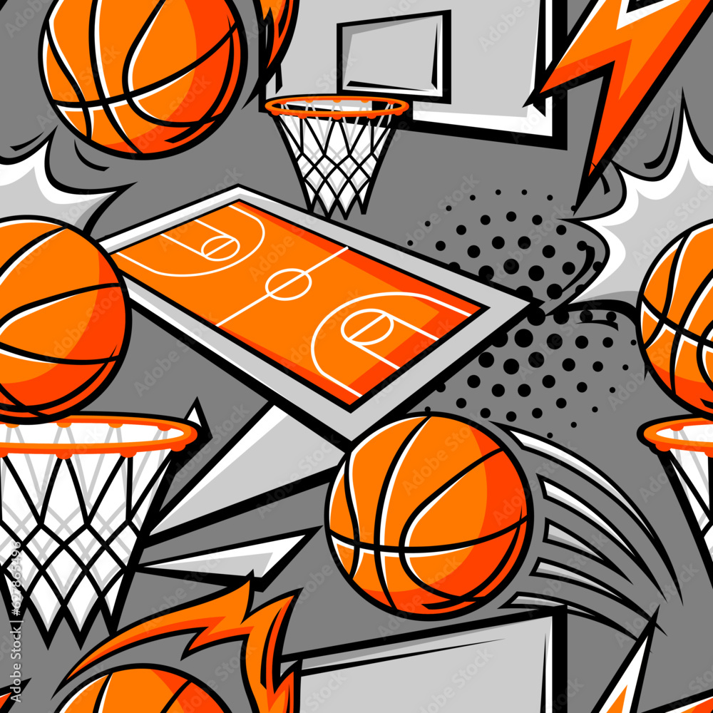 Pattern with basketball items. Sport club illustration.