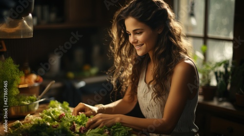 Garden to Table  Beautiful Woman Preparing Salad Delights  generative ai