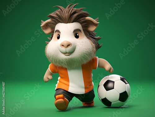 A Cute 3D Guinea Pig Playing Soccer on a Solid Color Background   Generative AI