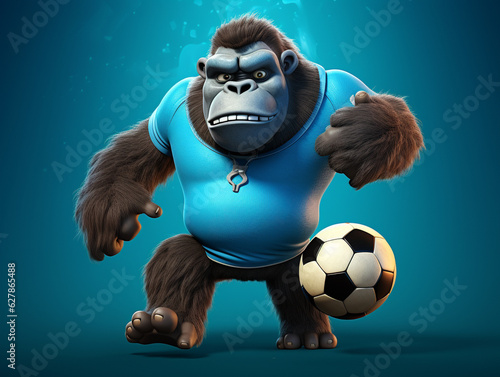 A Cute 3D Gorilla Playing Soccer on a Solid Color Background | Generative AI
