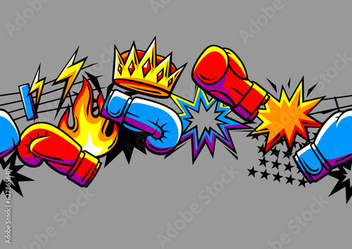 Pattern with boxing items. Box club illustration. Sport background in cartoon style.